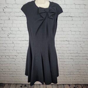 Talbot Runhof Black Wool Blend Bow Accent Pleated Dress Germany Made Size 8